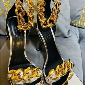 Authentic Versace Silver &
Gold Chain Heels Authentic & New